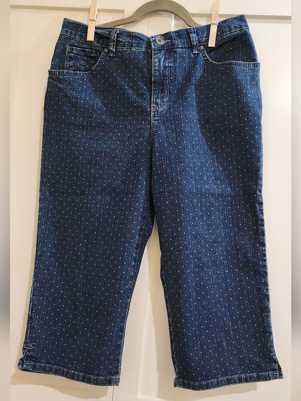 Dark Blue Polka Dot Denim Capris